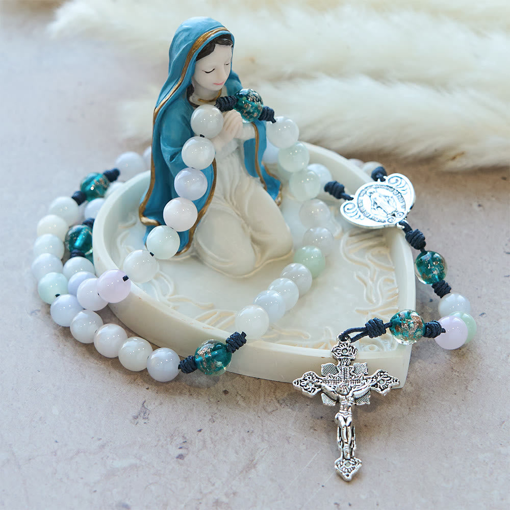 Christianartworkshop Color-Shifting Cat's Eye Rosary with Our Lady Guardian: Iridescent Faith Design - image 12