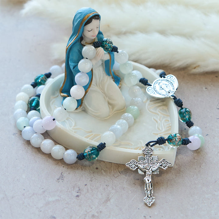 Christianartworkshop Color-Shifting Cat's Eye Rosary with Our Lady Guardian: Iridescent Faith Design - image 12