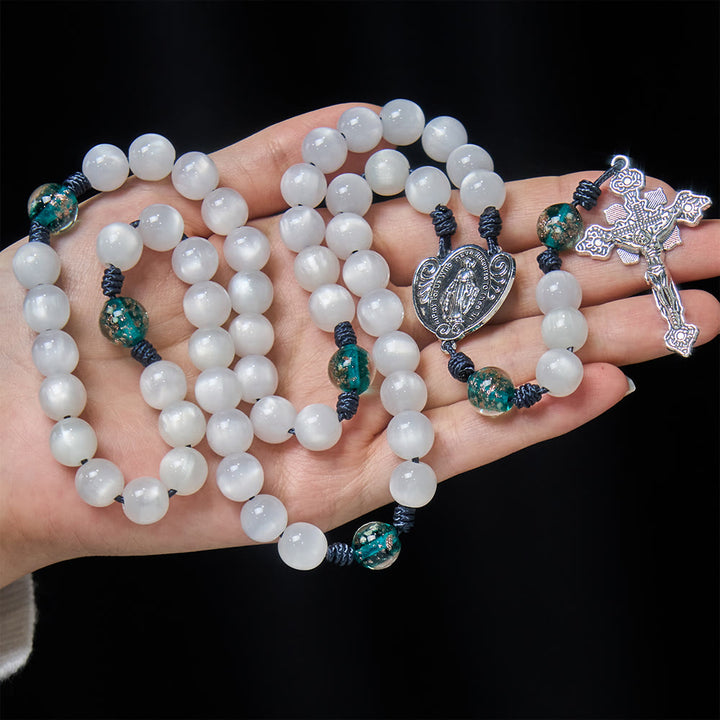 Christianartworkshop Color-Shifting Cat's Eye Rosary with Our Lady Guardian: Iridescent Faith Design - image 3