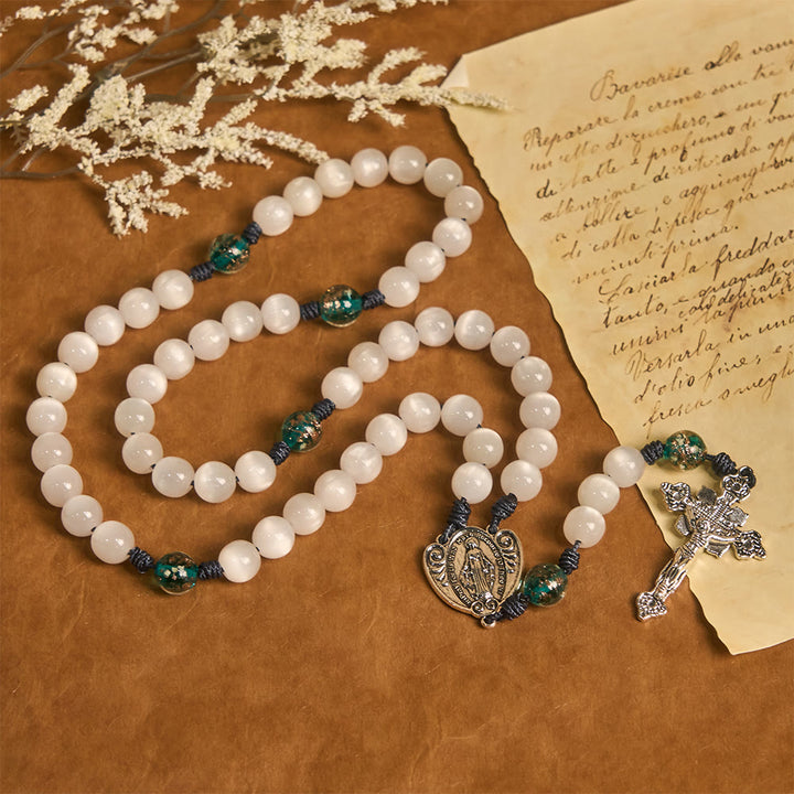 Christianartworkshop Color-Shifting Cat's Eye Rosary with Our Lady Guardian: Iridescent Faith Design - image 10