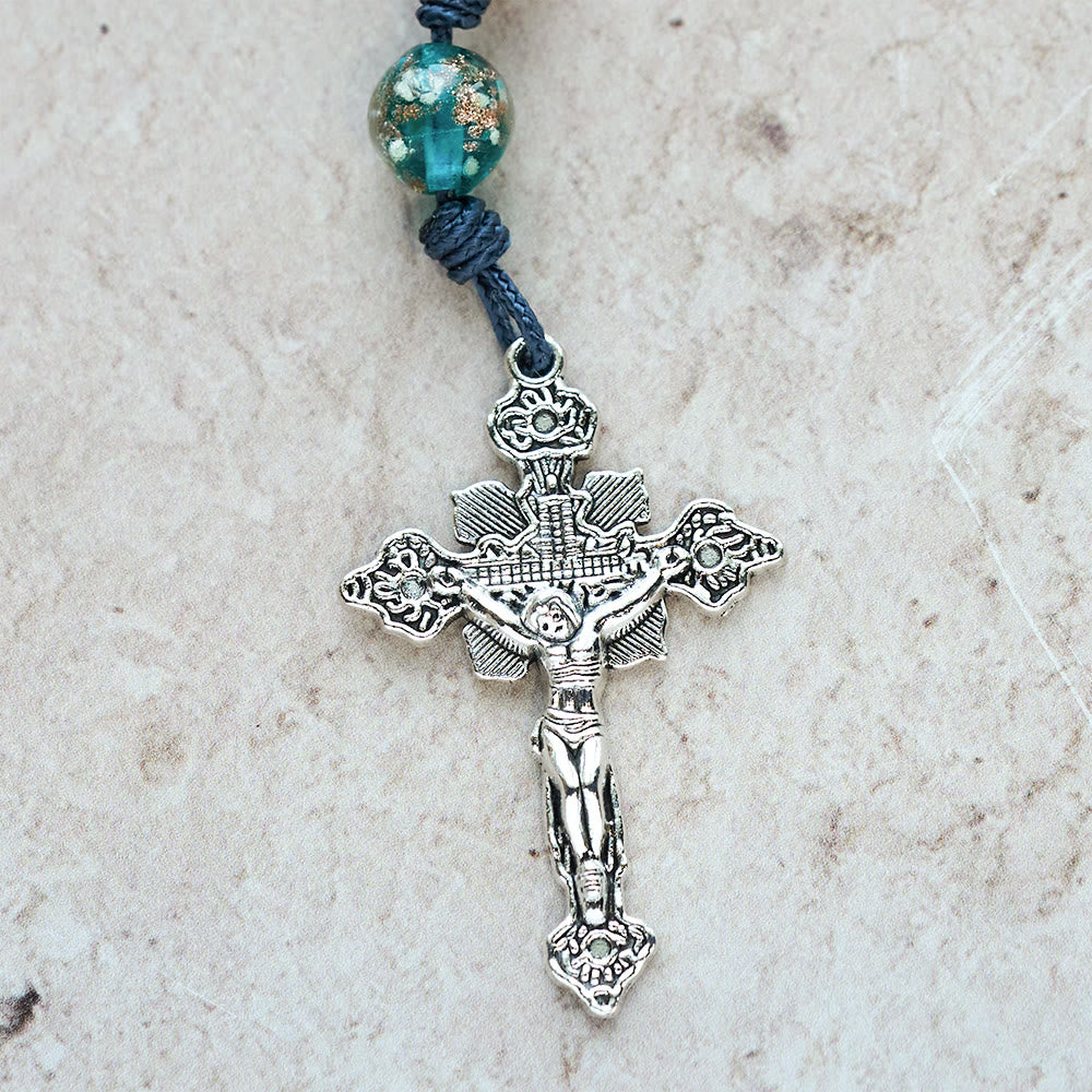 Christianartworkshop Color-Shifting Cat's Eye Rosary with Our Lady Guardian: Iridescent Faith Design - image 14