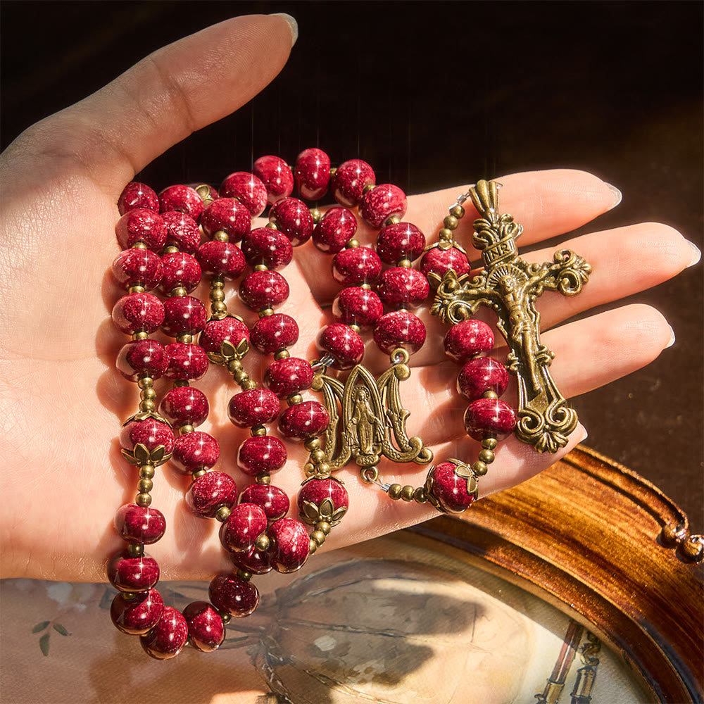 Christianartworkshop Vintage Wine Red Abacus Bead Rosary: Traditional Catholic Prayer Beads - image 1