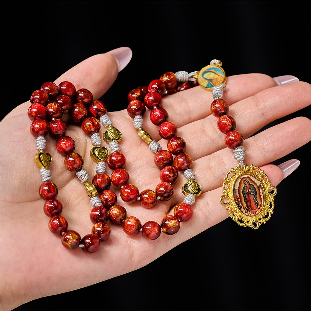 FREE Today: Sparkle Wine Red Seven Sorrows Faith Rosary with Vintage Golden Our Lady Medal - image 1