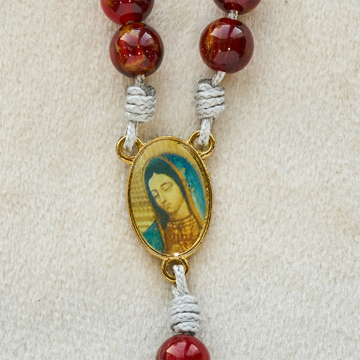 Christianartworkshop Sparkle Wine Red Seven Sorrows Faith Rosary with Vintage Golden Our Lady Medal - image 6