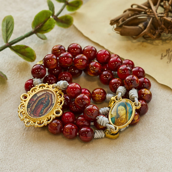 Christianartworkshop Sparkle Wine Red Seven Sorrows Faith Rosary with Vintage Golden Our Lady Medal - image 5