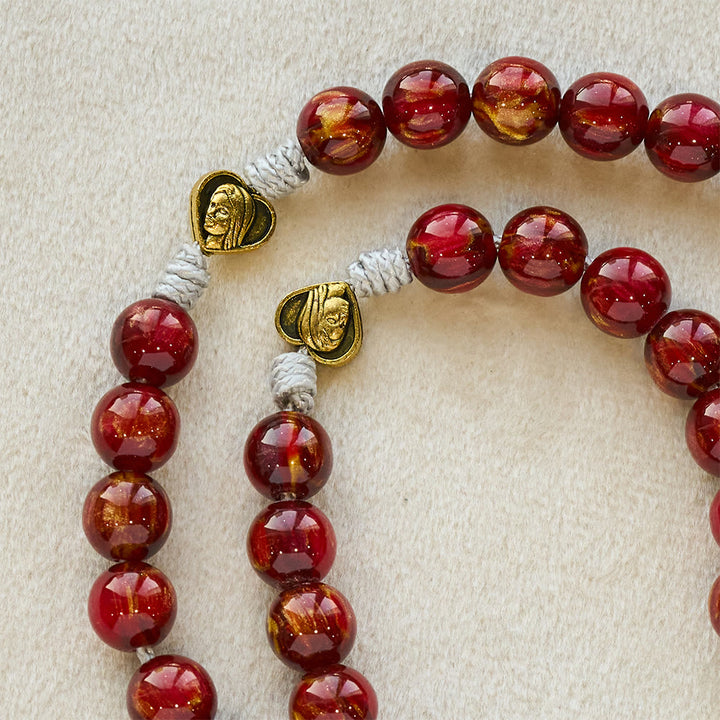 Christianartworkshop Sparkle Wine Red Seven Sorrows Faith Rosary with Vintage Golden Our Lady Medal - image 7