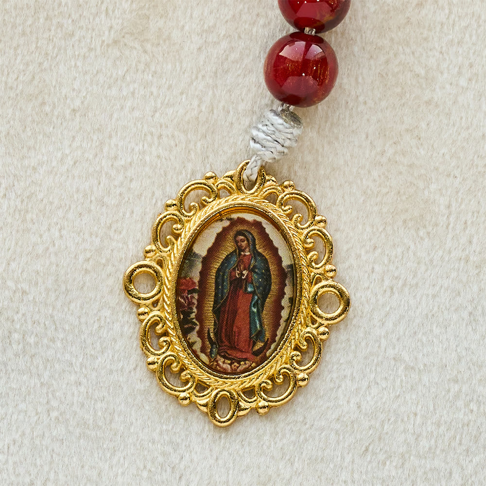 Christianartworkshop Sparkle Wine Red Seven Sorrows Faith Rosary with Vintage Golden Our Lady Medal - image 8