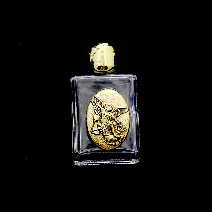Christianartworkshop Embossed Sacred Icon Holy Water Bottle: Carry His Care in Spiritual Moments - Square Bottle - St. Michael - Golden - image 1