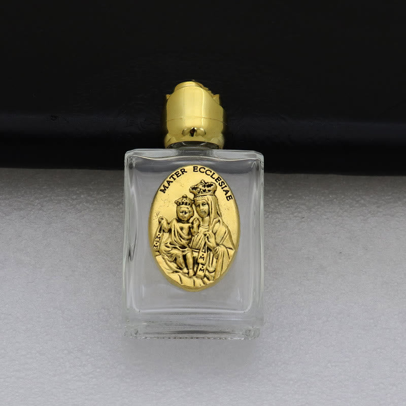 Christianartworkshop Embossed Sacred Icon Holy Water Bottle: Carry His Care in Spiritual Moments - Square Bottle - Mater Ecclesiae - Golden - image 5