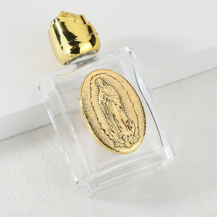Christianartworkshop Embossed Sacred Icon Holy Water Bottle: Carry His Care in Spiritual Moments - Square Bottle - Our Lady of Guadalupe - Golden - image 6