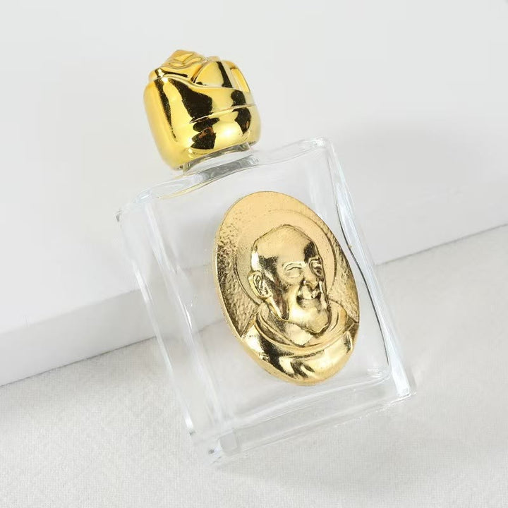 Christianartworkshop Embossed Sacred Icon Holy Water Bottle: Carry His Care in Spiritual Moments - Square Bottle - Pope Francis - Golden - image 3