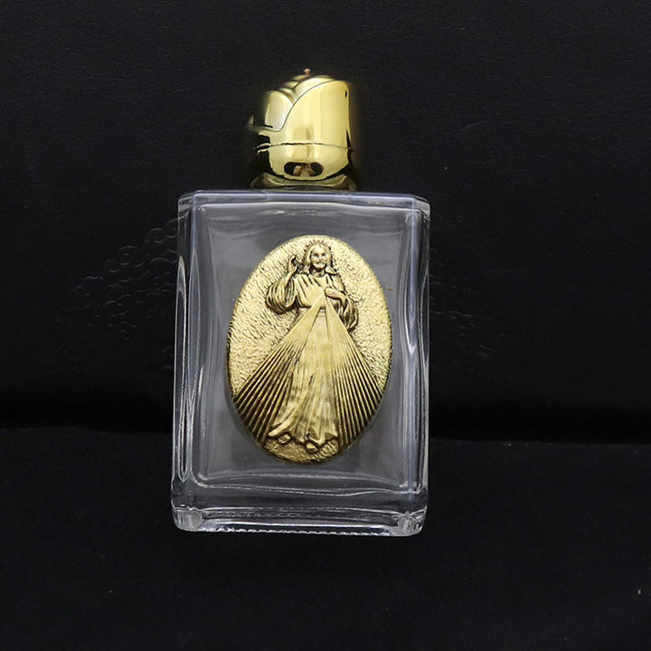 Christianartworkshop Embossed Sacred Icon Holy Water Bottle: Carry His Care in Spiritual Moments - Square Bottle - Divine Mercy - Golden - image 10