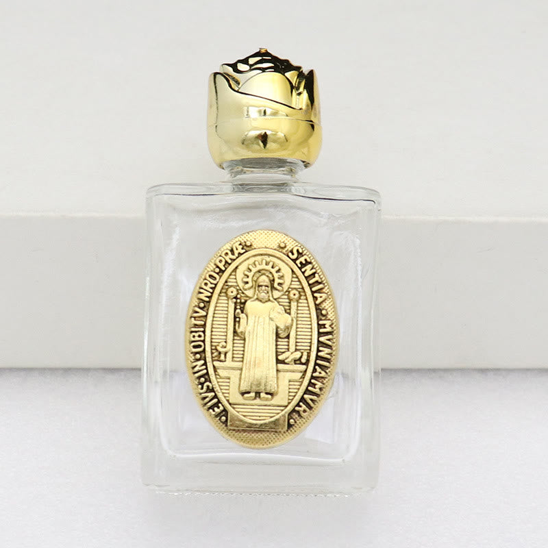 Christianartworkshop Embossed Sacred Icon Holy Water Bottle: Carry His Care in Spiritual Moments - Square Bottle - St. Benedict - Golden - image 9