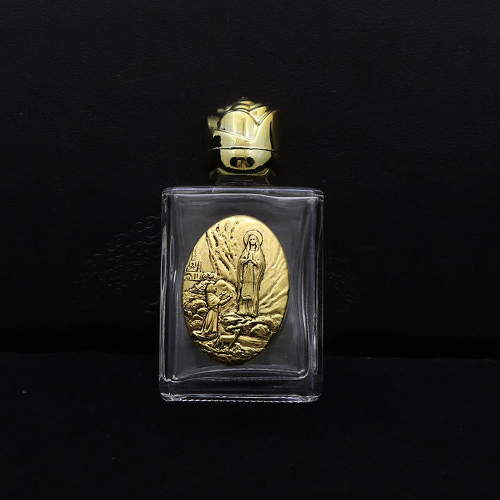 Christianartworkshop Embossed Sacred Icon Holy Water Bottle: Carry His Care in Spiritual Moments - Square Bottle - Our Lady of Fatima - Golden - image 8