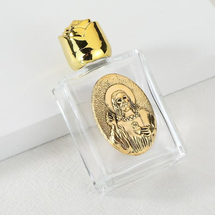 Christianartworkshop Embossed Sacred Icon Holy Water Bottle: Carry His Care in Spiritual Moments - Square Bottle - Jesus Sacred Heart - Golden - image 11