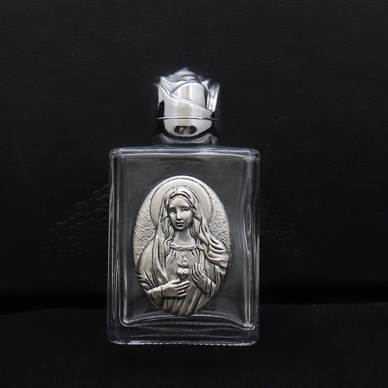 Christianartworkshop Embossed Sacred Icon Holy Water Bottle: Carry His Care in Spiritual Moments - Square Bottle - Sacred Heart of Our Lady - Silver - image 12