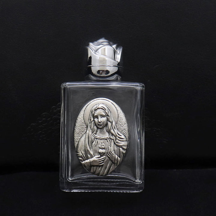 Christianartworkshop Embossed Sacred Icon Holy Water Bottle: Carry His Care in Spiritual Moments - Square Bottle - Sacred Heart of Our Lady - Silver - image 12