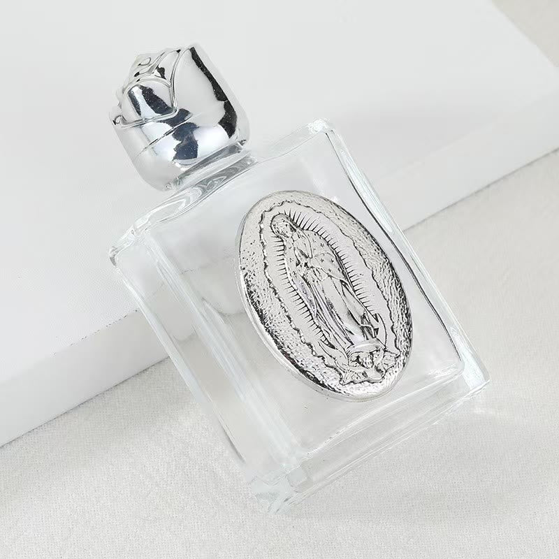 Christianartworkshop Embossed Sacred Icon Holy Water Bottle: Carry His Care in Spiritual Moments - Square Bottle - Our Lady of Guadalupe - Silver - image 15