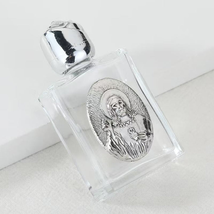 Christianartworkshop Embossed Sacred Icon Holy Water Bottle: Carry His Care in Spiritual Moments - Square Bottle - Jesus Sacred Heart - Silver - image 13