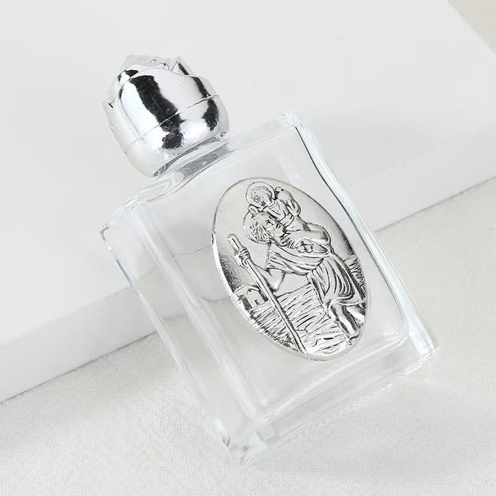 Christianartworkshop Embossed Sacred Icon Holy Water Bottle: Carry His Care in Spiritual Moments - Square Bottle - St. Christopher - Silver - image 18
