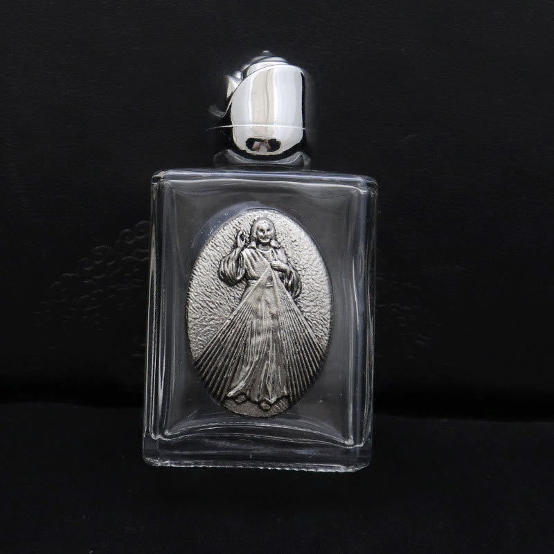 Christianartworkshop Embossed Sacred Icon Holy Water Bottle: Carry His Care in Spiritual Moments - Square Bottle - Divine Mercy - Silver - image 19
