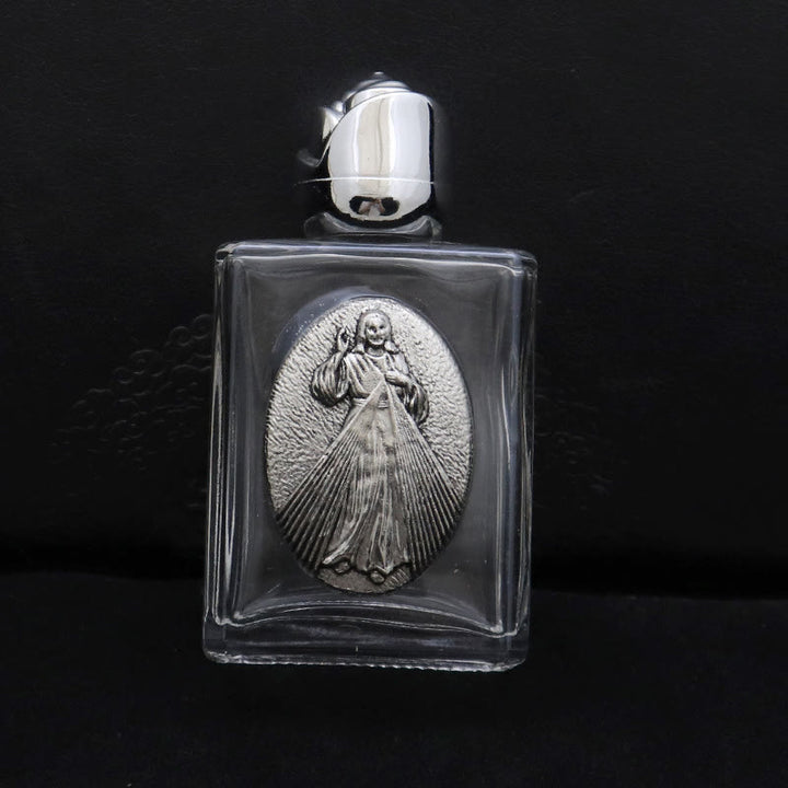 Christianartworkshop Embossed Sacred Icon Holy Water Bottle: Carry His Care in Spiritual Moments - Square Bottle - Divine Mercy - Silver - image 19