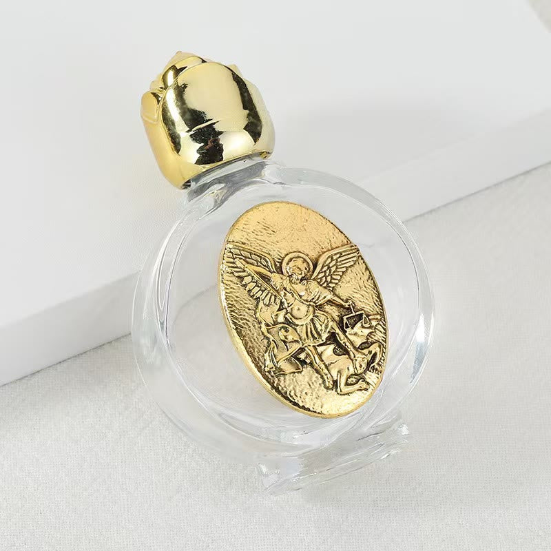 Christianartworkshop Embossed Sacred Icon Holy Water Bottle: Carry His Care in Spiritual Moments - Round Bottle - St. Michael - Golden - image 25