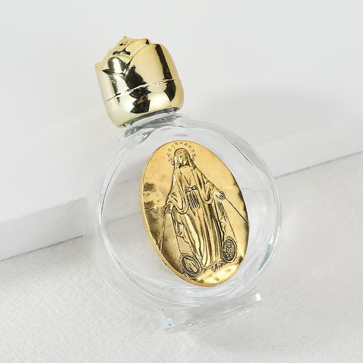 Christianartworkshop Embossed Sacred Icon Holy Water Bottle: Carry His Care in Spiritual Moments - Round Bottle - Miraculous Medal - Golden - image 31