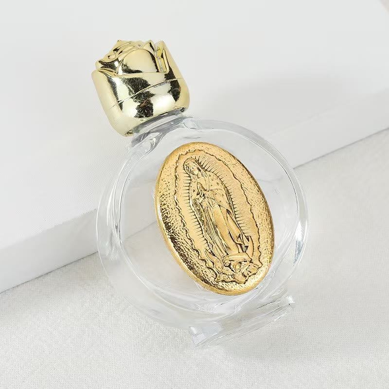 Christianartworkshop Embossed Sacred Icon Holy Water Bottle: Carry His Care in Spiritual Moments - Round Bottle - Our Lady of Guadalupe - Golden - image 30