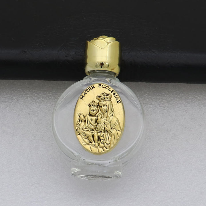 Christianartworkshop Embossed Sacred Icon Holy Water Bottle: Carry His Care in Spiritual Moments - Round Bottle - Mater Ecclesiae - Golden - image 29