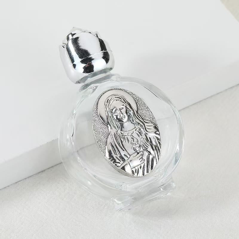 Christianartworkshop Embossed Sacred Icon Holy Water Bottle: Carry His Care in Spiritual Moments - Round Bottle - Sacred Heart of Our Lady - Silver - image 36