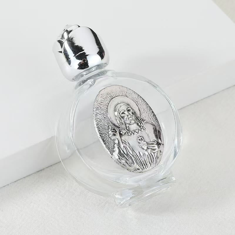 Christianartworkshop Embossed Sacred Icon Holy Water Bottle: Carry His Care in Spiritual Moments - Round Bottle - Jesus Sacred Heart - Silver - image 37