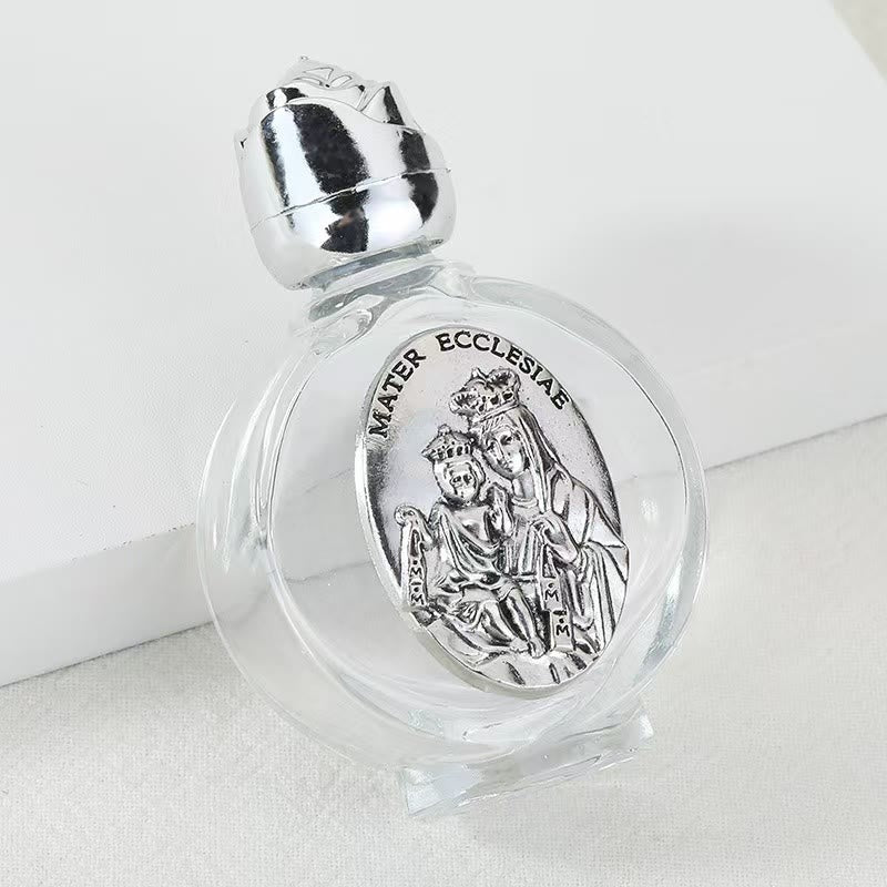 Christianartworkshop Embossed Sacred Icon Holy Water Bottle: Carry His Care in Spiritual Moments - Round Bottle - Mater Ecclesiae - Silver - image 38
