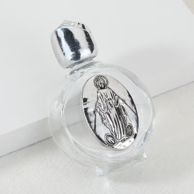 Christianartworkshop Embossed Sacred Icon Holy Water Bottle: Carry His Care in Spiritual Moments - Round Bottle - Miraculous Medal - Silver - image 40