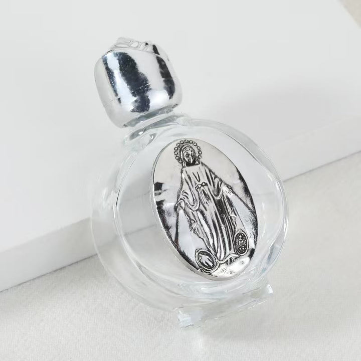 Christianartworkshop Embossed Sacred Icon Holy Water Bottle: Carry His Care in Spiritual Moments - Round Bottle - Miraculous Medal - Silver - image 40