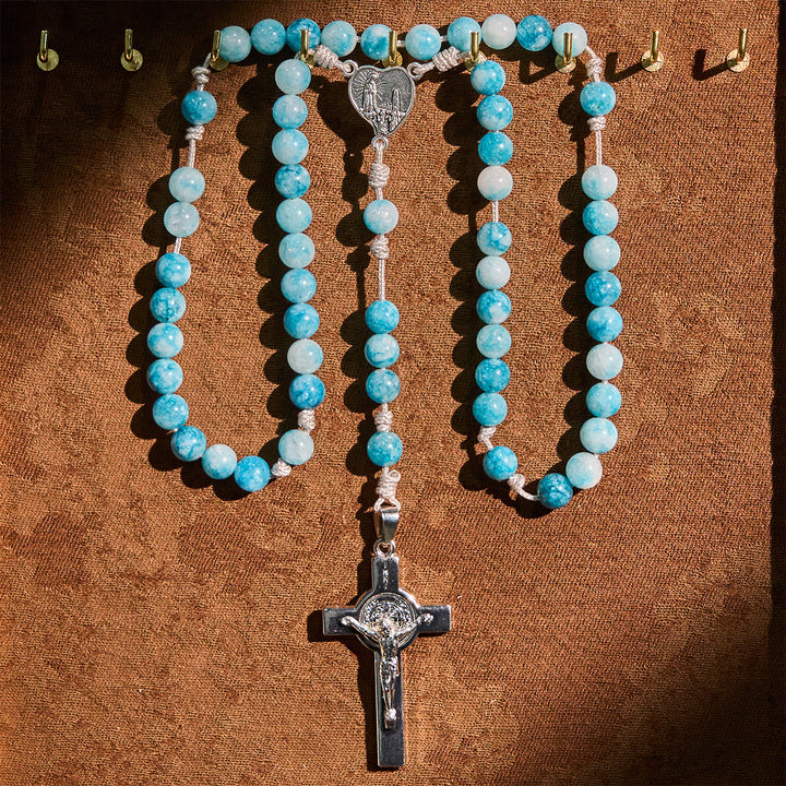 Christianartworkshop Elegant lue Persian Jade Catholic Rosary with Our Lady Faith Companion - image 4