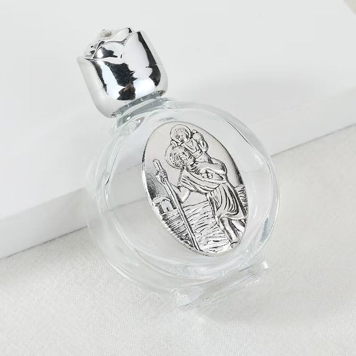 Christianartworkshop Embossed Sacred Icon Holy Water Bottle: Carry His Care in Spiritual Moments - Round Bottle - St. Christopher - Silver - image 42
