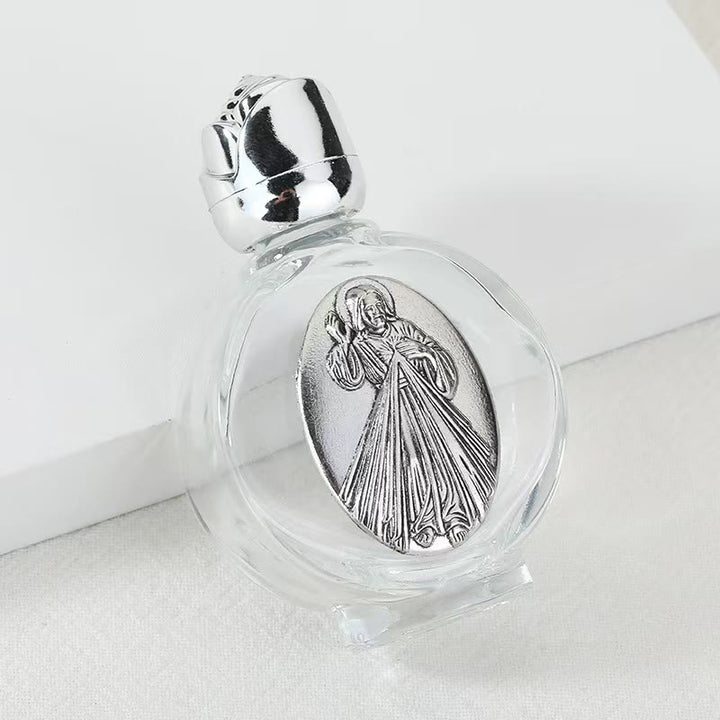 Christianartworkshop Embossed Sacred Icon Holy Water Bottle: Carry His Care in Spiritual Moments - Round Bottle - Divine Mercy - Silver - image 43