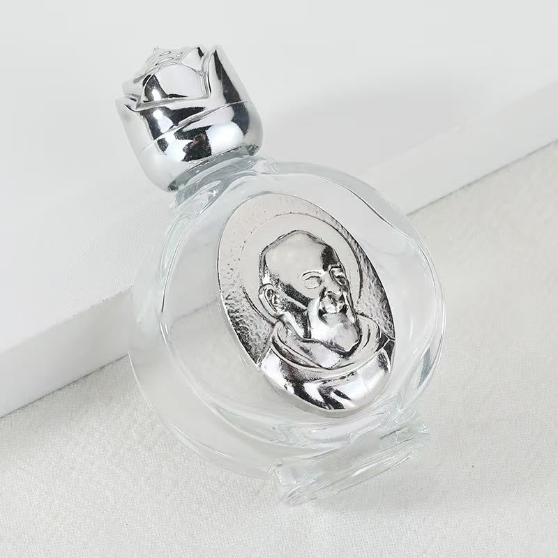 Christianartworkshop Embossed Sacred Icon Holy Water Bottle: Carry His Care in Spiritual Moments - Round Bottle - Pope Francis - Silver - image 44