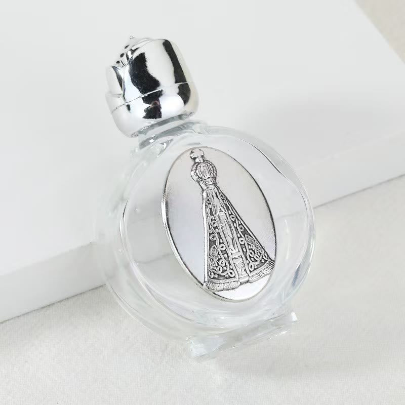 Christianartworkshop Embossed Sacred Icon Holy Water Bottle: Carry His Care in Spiritual Moments - Round Bottle - Our Lady of Aparecida - Silver - image 45