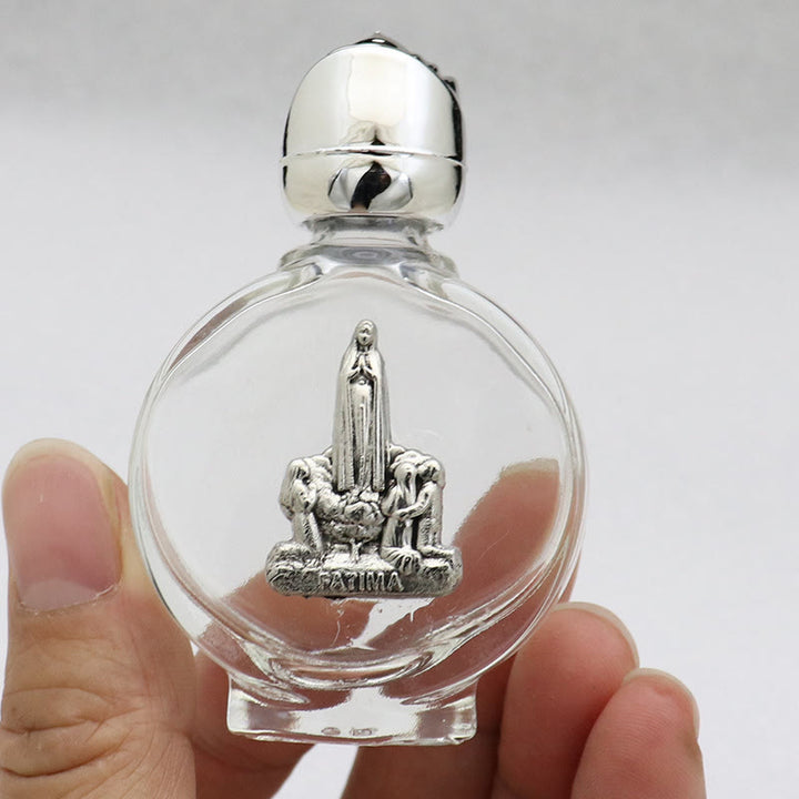 Christianartworkshop Embossed Sacred Icon Holy Water Bottle: Carry His Care in Spiritual Moments - Round Bottle - Fatima Lady - Silver - image 49
