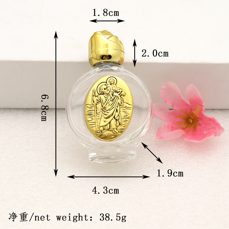Christianartworkshop Embossed Sacred Icon Holy Water Bottle: Carry His Care in Spiritual Moments - Round Bottle - St. Christopher - Golden - image 52