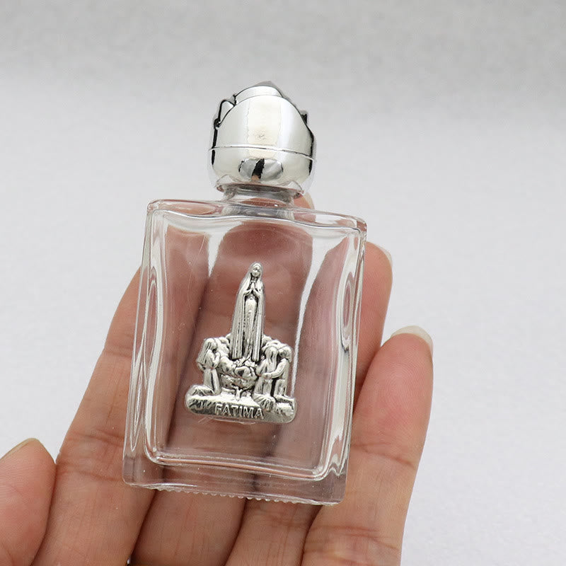 Christianartworkshop Embossed Sacred Icon Holy Water Bottle: Carry His Care in Spiritual Moments - Square Bottle - Fatima Lady - Silver - image 50