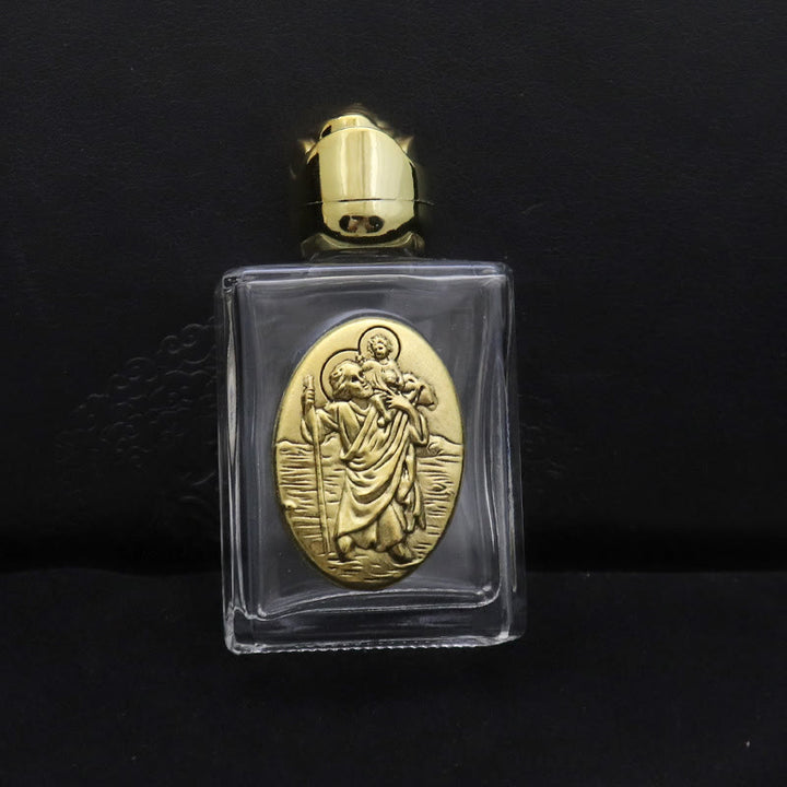 Christianartworkshop Embossed Sacred Icon Holy Water Bottle: Carry His Care in Spiritual Moments - Square Bottle - St. Christopher - Golden - image 51