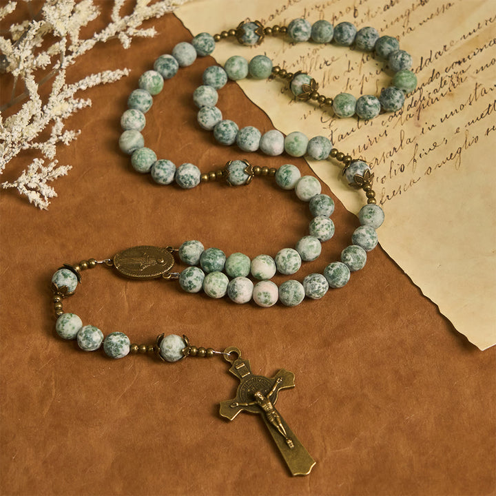 Christianartworkshop Natural Matte Sandstone Faith Rosary with Bronze Crucifix & Our Lady - image 4