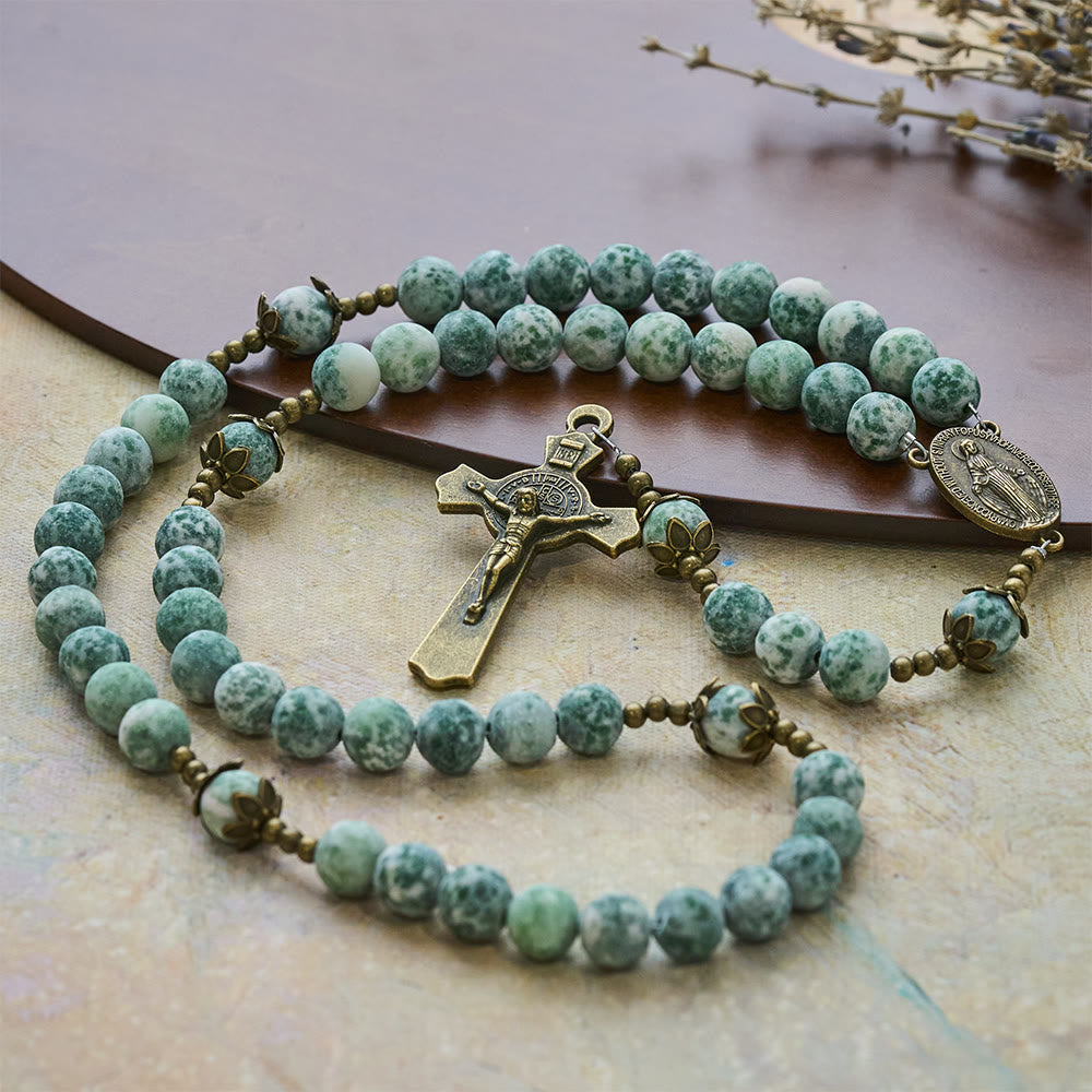 Christianartworkshop Natural Matte Sandstone Faith Rosary with Bronze Crucifix & Our Lady - image 5