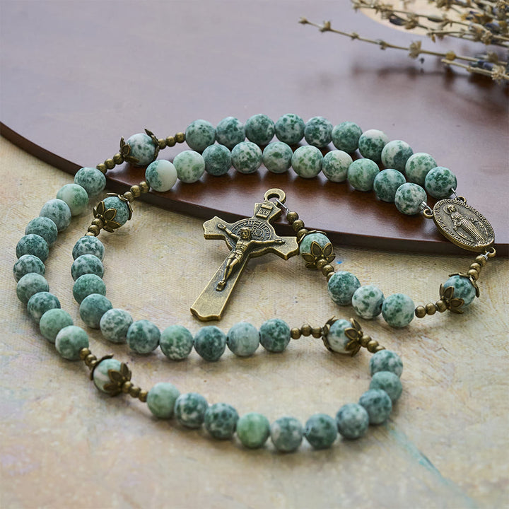 Christianartworkshop Natural Matte Sandstone Faith Rosary with Bronze Crucifix & Our Lady - image 5