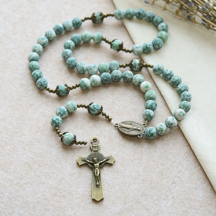 Christianartworkshop Natural Matte Sandstone Faith Rosary with Bronze Crucifix & Our Lady - image 2