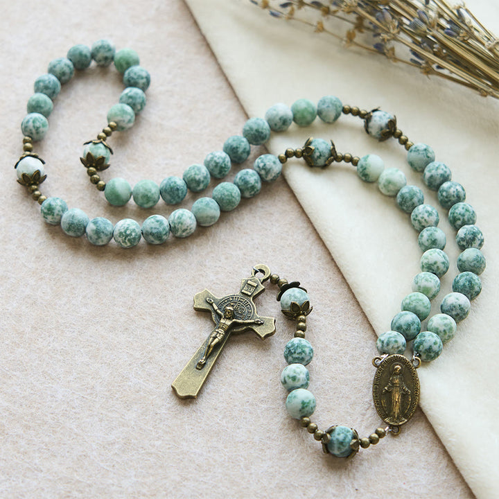Christianartworkshop Natural Matte Sandstone Faith Rosary with Bronze Crucifix & Our Lady - image 1