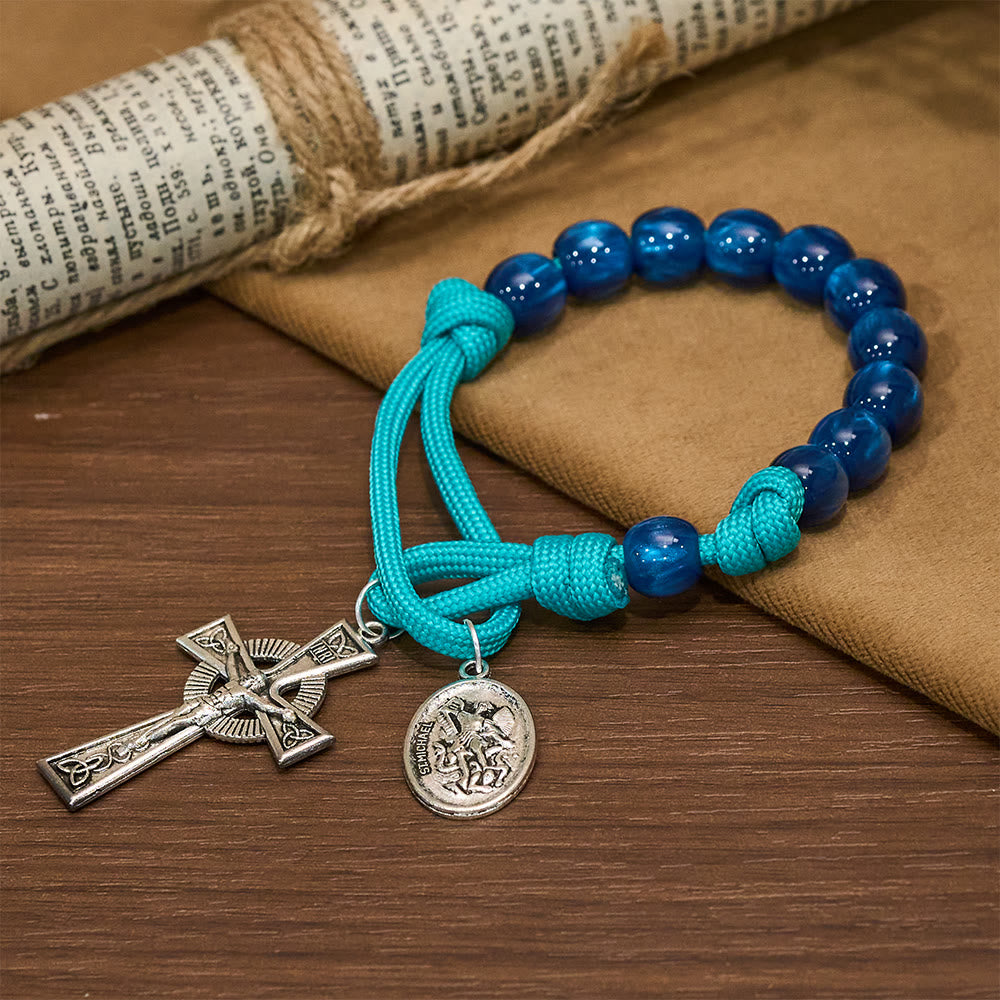 FREE Today: Navy Beads & Turquoise Cord Pocket Rosary with St. Michael Devotion - St. Micheal & Crucifix - image 0